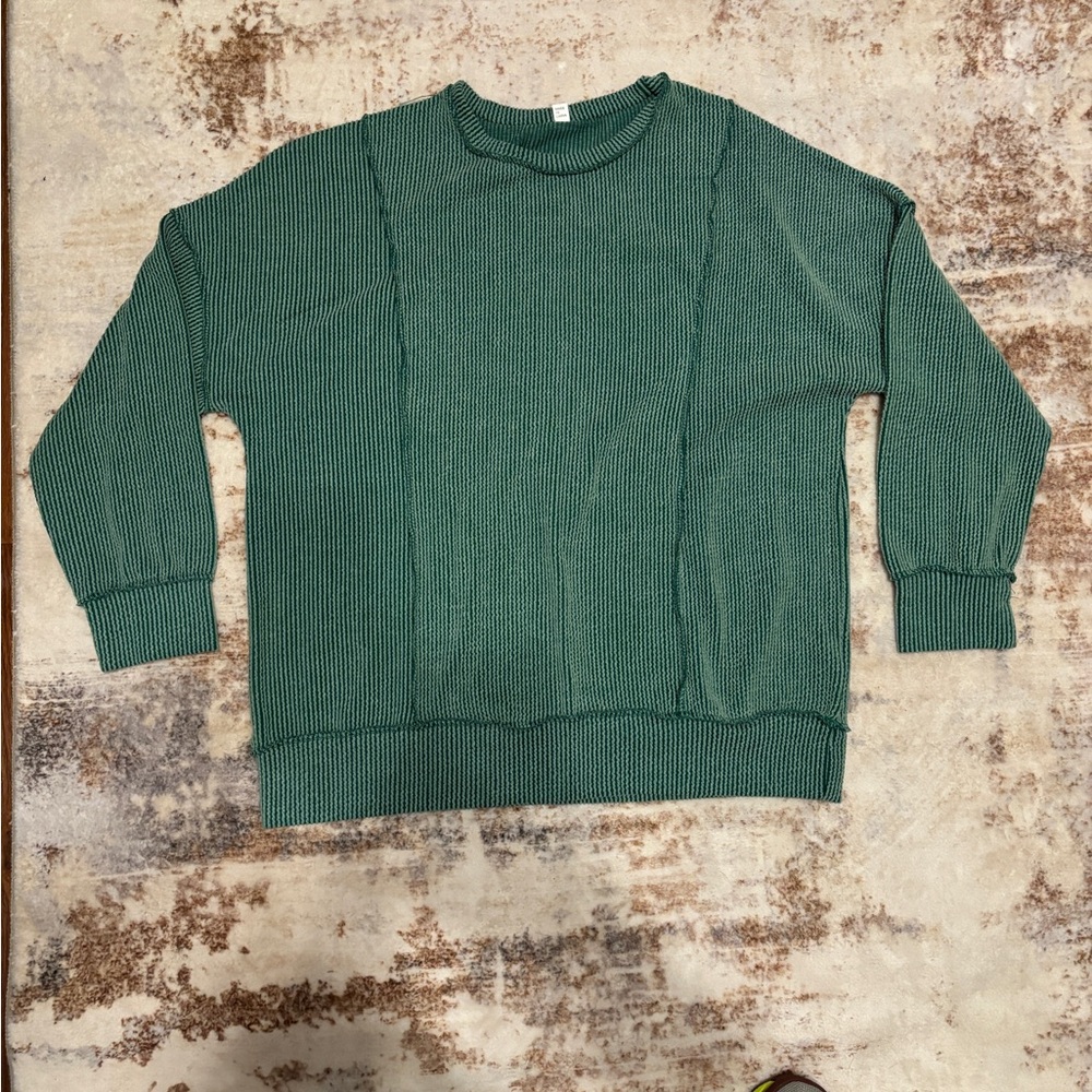 Women Long Sleeve Fall Top Dressy Casual Ribbed Loose Fit Oversized - XL